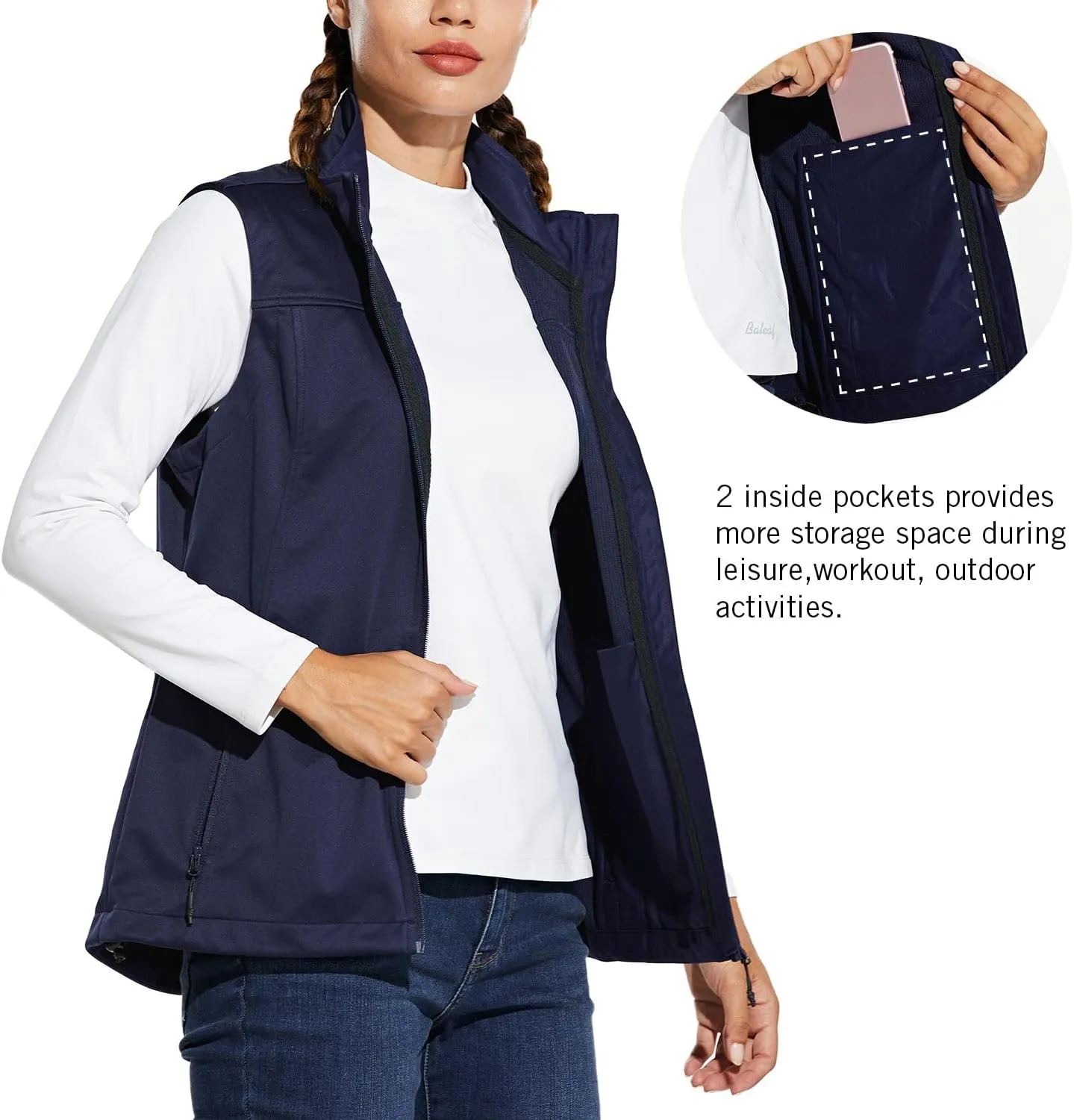baleaf Women's Lightweight Vest Softshell Sleeveless Jacket Windproof Stand Collar with Zipper Pockets Running Hiking Golf