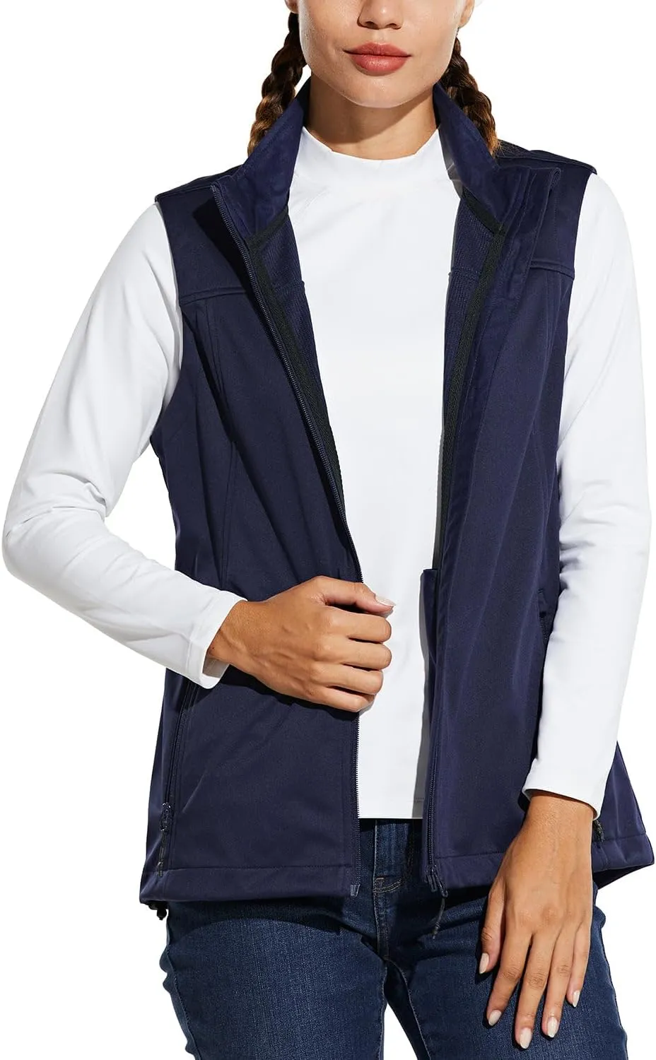 baleaf Women's Lightweight Vest Softshell Sleeveless Jacket Windproof Stand Collar with Zipper Pockets Running Hiking Golf