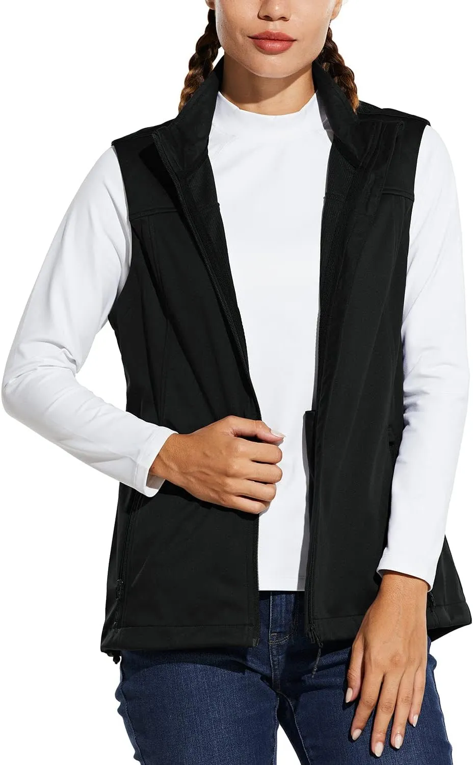 baleaf Women's Lightweight Vest Softshell Sleeveless Jacket Windproof Stand Collar with Zipper Pockets Running Hiking Golf