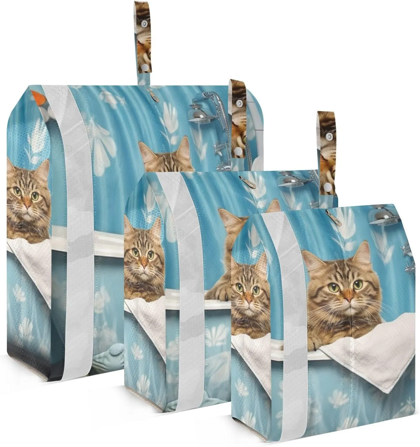 Bathroom Cat Compression Packing Cubes, 3pcs Compressible Expandable Travel Packing Organizer, Travel Cubes for Suitcase Carry On