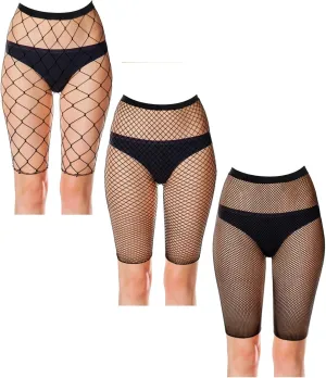 Bencailor 3 Pairs Fishnet Shorts Fishnet Biker Short for Women Elastic High Waisted See Through Mesh Leggings for Women