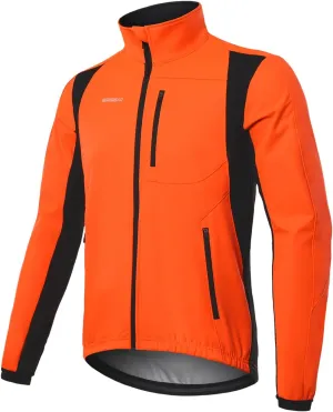 BERGRISAR Winter Cycling Jacket for Men with 6 Pockets Windproof Thermal Softshell Bike Jacket Running Windbreaker