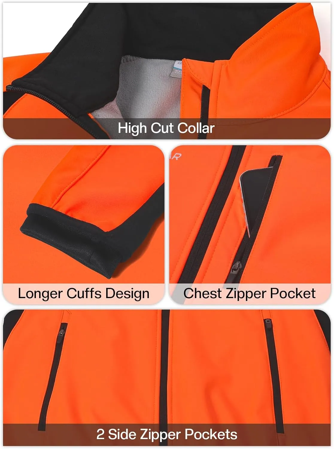 BERGRISAR Winter Cycling Jacket for Men with 6 Pockets Windproof Thermal Softshell Bike Jacket Running Windbreaker