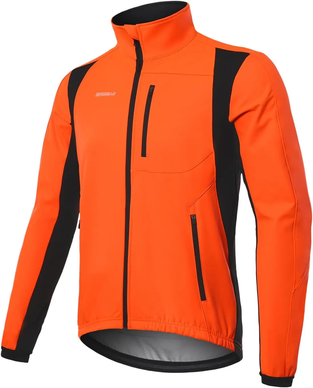 BERGRISAR Winter Cycling Jacket for Men with 6 Pockets Windproof Thermal Softshell Bike Jacket Running Windbreaker