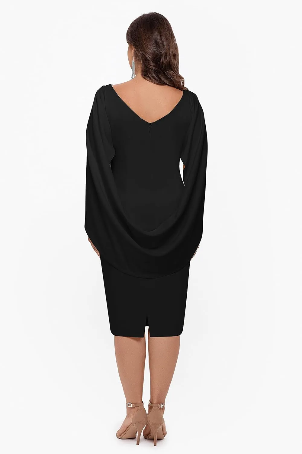 Betsy & Adam Women's Plus Size Cowl Neck Midi Scuba Crepe Dress