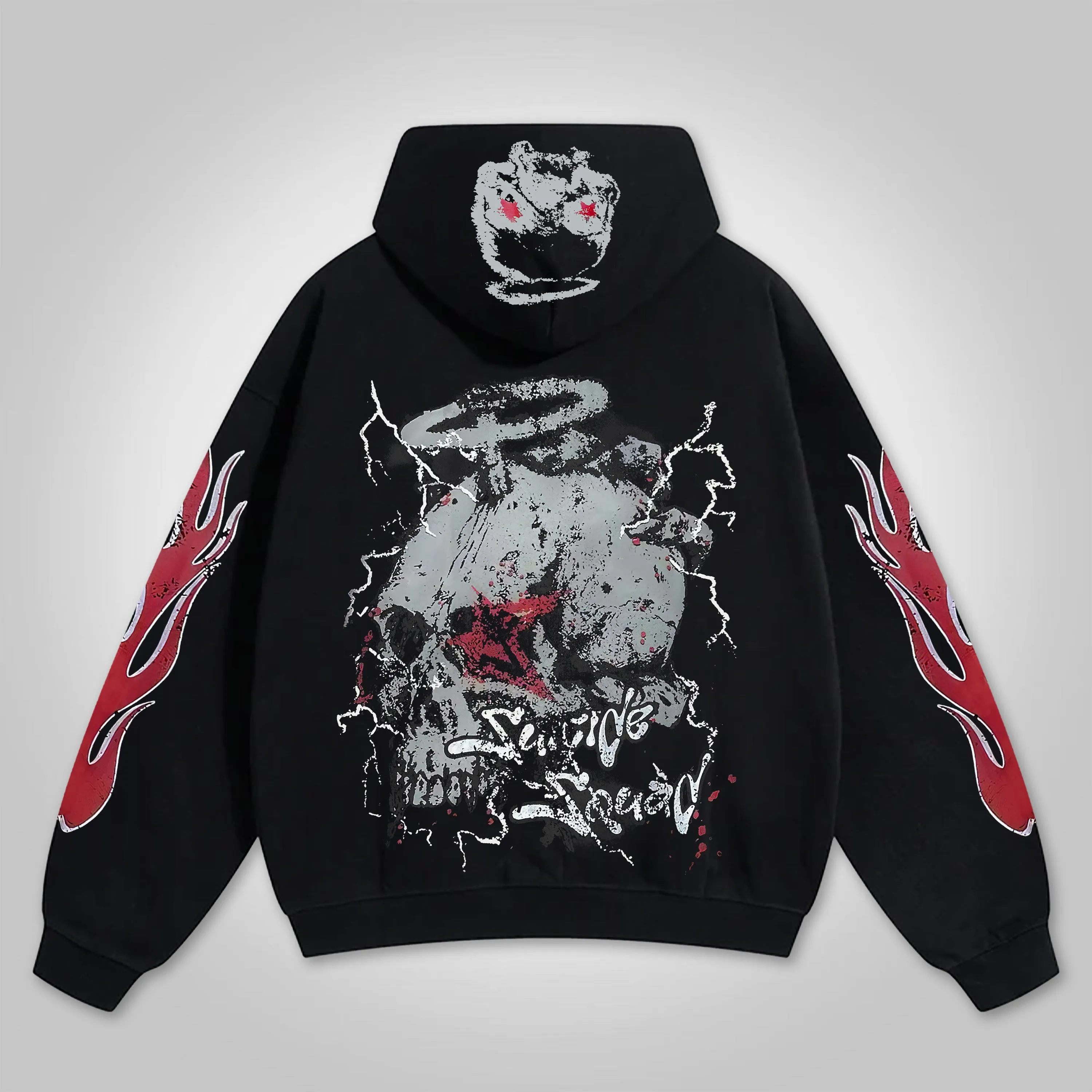 Blavra Retro Hellfire Death Skull Graphic Print Zip-Up Hoodie