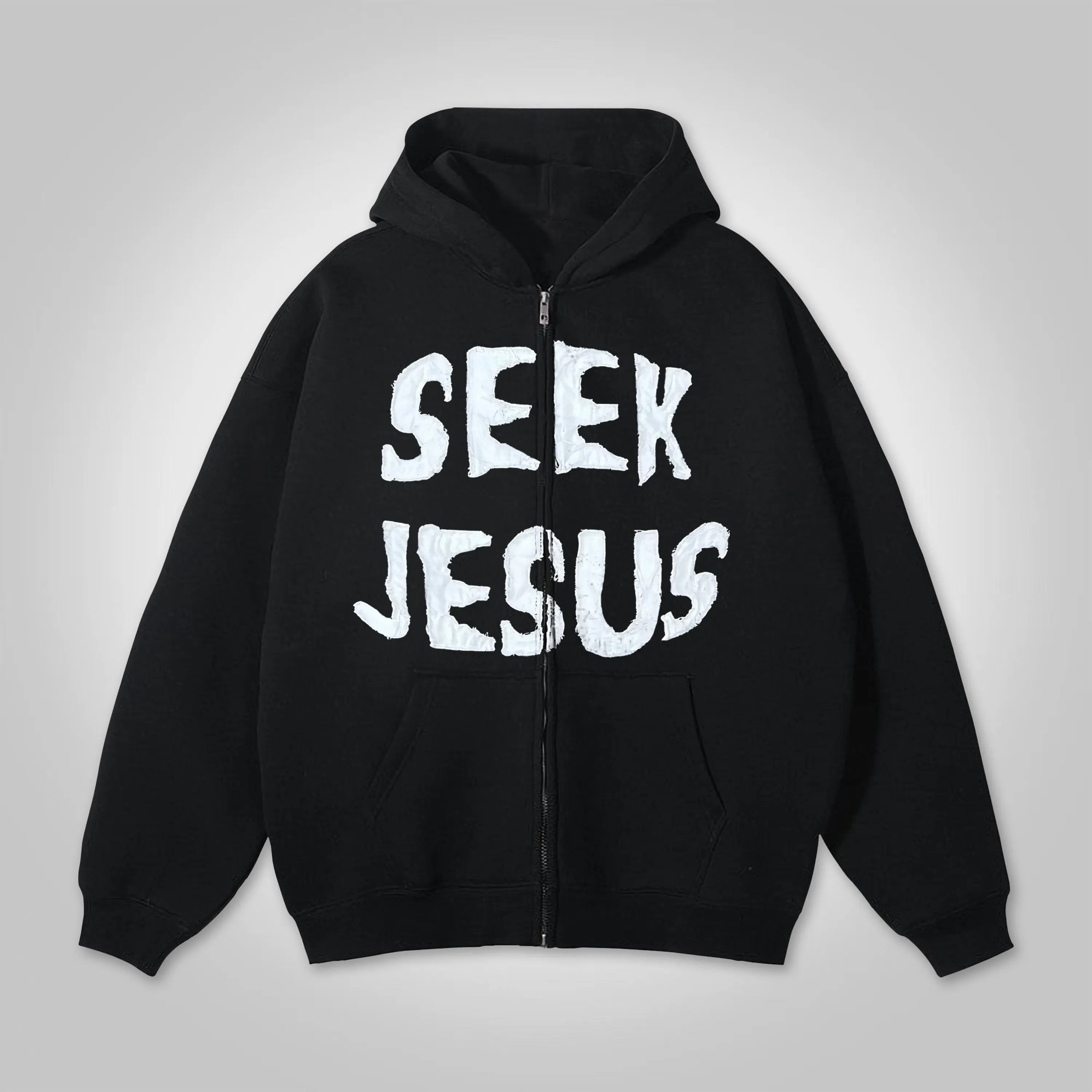Blavra Vintage Seek Jesus Graphic Hip Hop Oversized Zip Up Hoodie