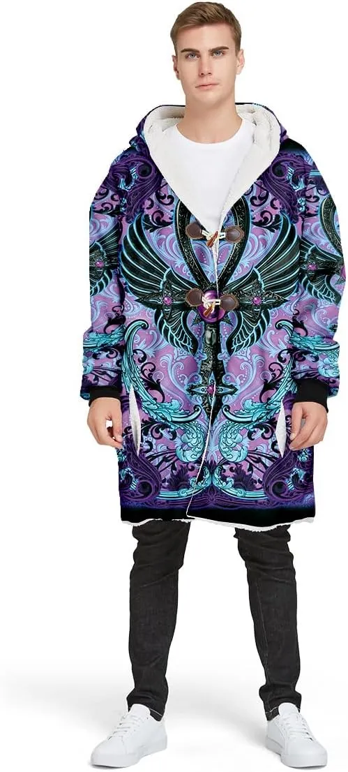 BLOOM Mandala Psychedelic 3D Print Dream Cloak Thick Warm Hooded Men Overcoat Windproof Fleece Jacket