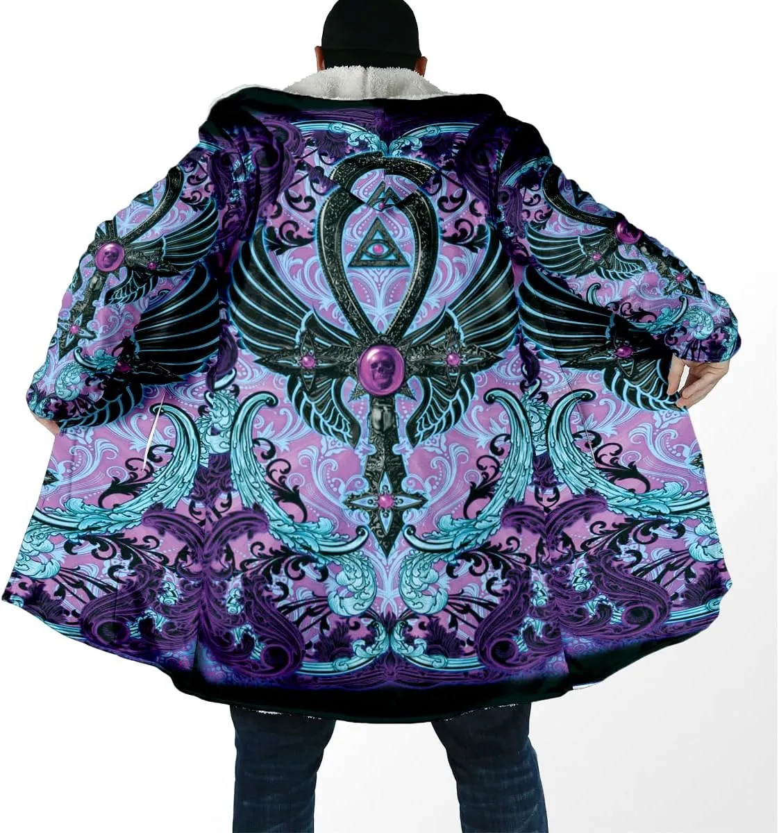 BLOOM Mandala Psychedelic 3D Print Dream Cloak Thick Warm Hooded Men Overcoat Windproof Fleece Jacket