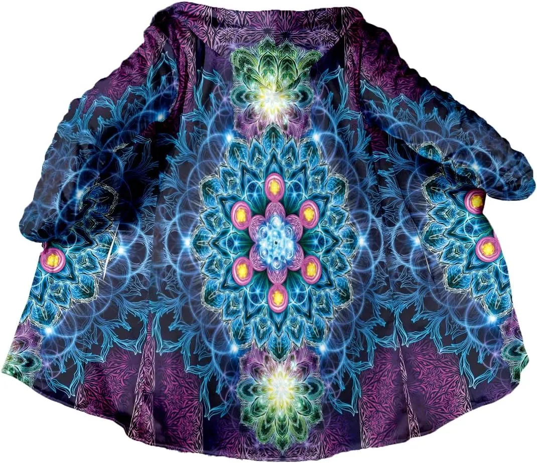 BLOOM Mandala Psychedelic 3D Print Dream Cloak Thick Warm Hooded Men Overcoat Windproof Fleece Jacket