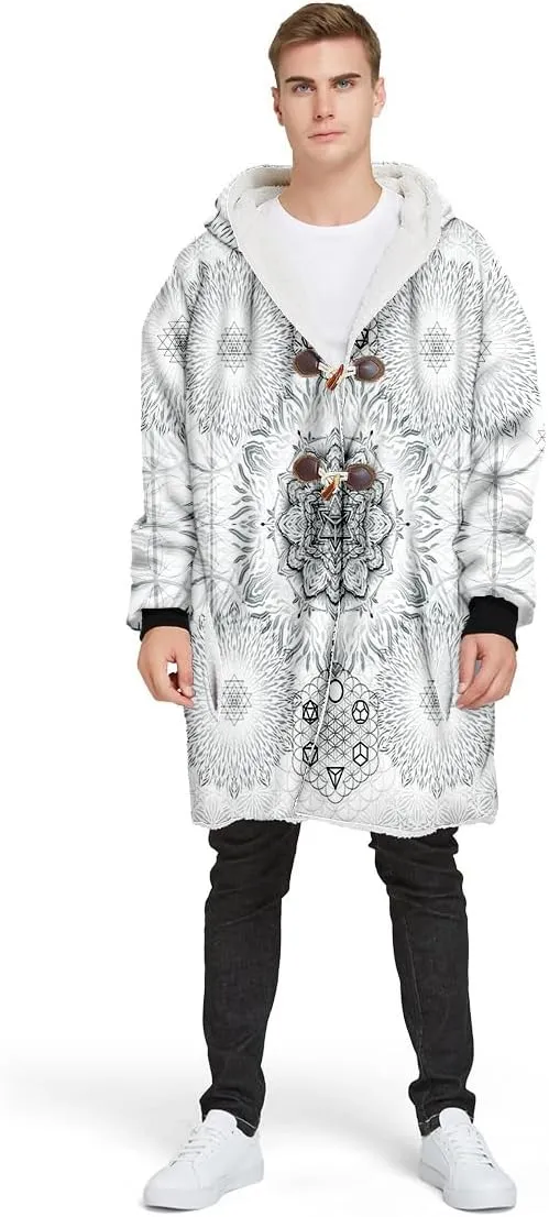 BLOOM Mandala Psychedelic 3D Print Dream Cloak Thick Warm Hooded Men Overcoat Windproof Fleece Jacket