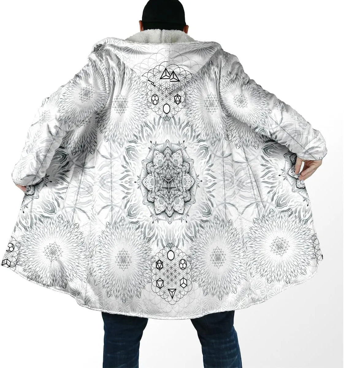 BLOOM Mandala Psychedelic 3D Print Dream Cloak Thick Warm Hooded Men Overcoat Windproof Fleece Jacket