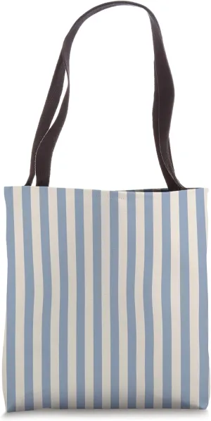 Blue Beige Striped Girly vertical Lines Preppy Stripes Cute Tote Bag