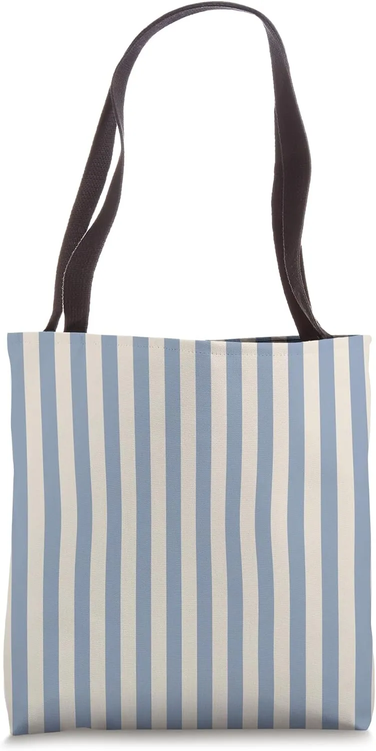 Blue Beige Striped Girly vertical Lines Preppy Stripes Cute Tote Bag