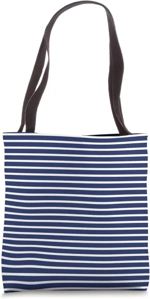 Blue Navy Striped Girly Stripes Geometric Thin Lines Preppy Tote Bag