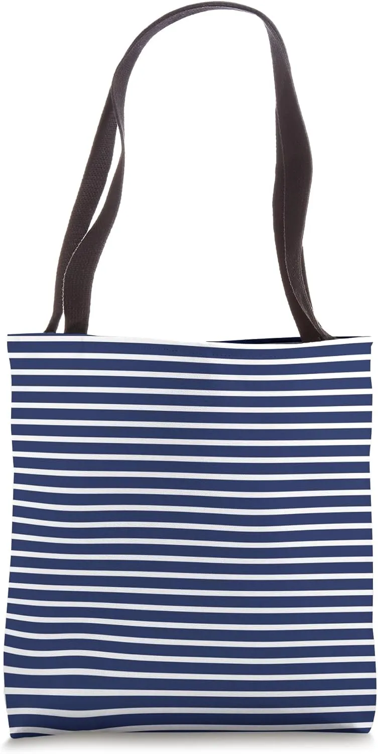 Blue Navy Striped Girly Stripes Geometric Thin Lines Preppy Tote Bag