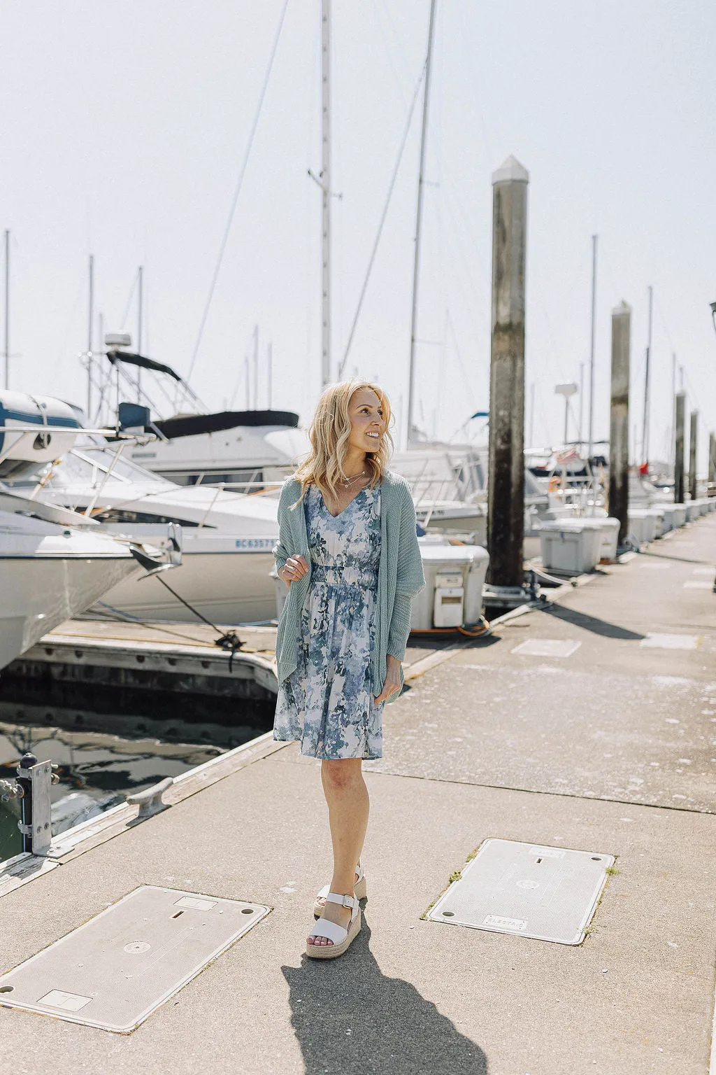 Blue Watercolor Floral Flutter Sleeve Dress