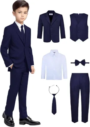 Boy's 6-Piece Formal Suit Set  Includes Suit Jacket, Comfort Waist Dress Pants, Vest, Dress Shirt, Necktie & Bow Tie