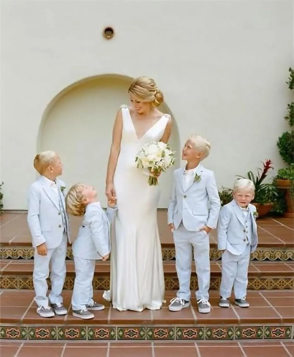 Boys Linen Suit Boys Tuxedo Slim Fit 3 Piece Summer Suit Kids Linen Suit Jacket Vest Pant