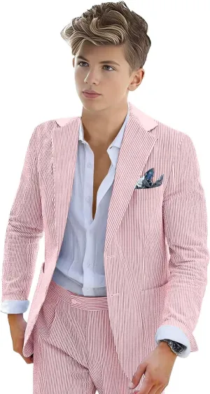 Boys Seersucker Suit 2 Piece Tuxedo for Boys Striped Blazer Pants Boys Summer Beach Wedding Suit