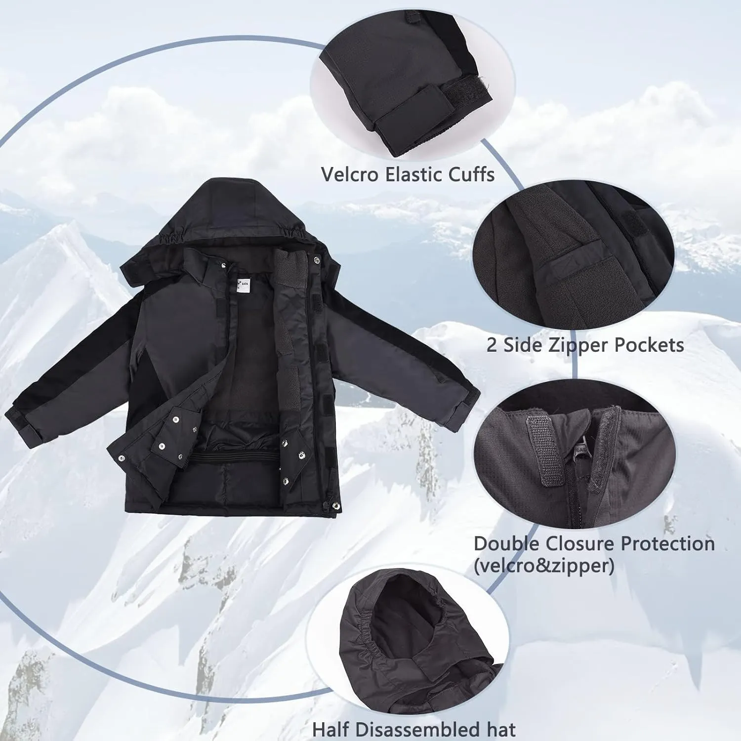 Boy's Waterproof Ski Jacket,Kids Warm Winter Snow Coat,Hooded Fleece Outwear,Windproof RainCoat