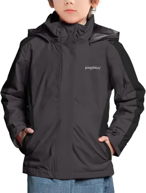 Boy's Waterproof Ski Jacket,Kids Warm Winter Snow Coat,Hooded Fleece Outwear,Windproof RainCoat