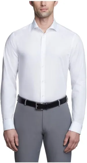 Calvin Klein Men's Non Iron Slim Fit French Cuff Dress Shirt Shirt, White, 18.5" Neck 36"-37" Sleeve