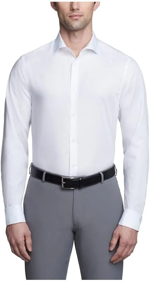 Calvin Klein Men's Non Iron Slim Fit French Cuff Dress Shirt Shirt, White, 18.5" Neck 36"-37" Sleeve