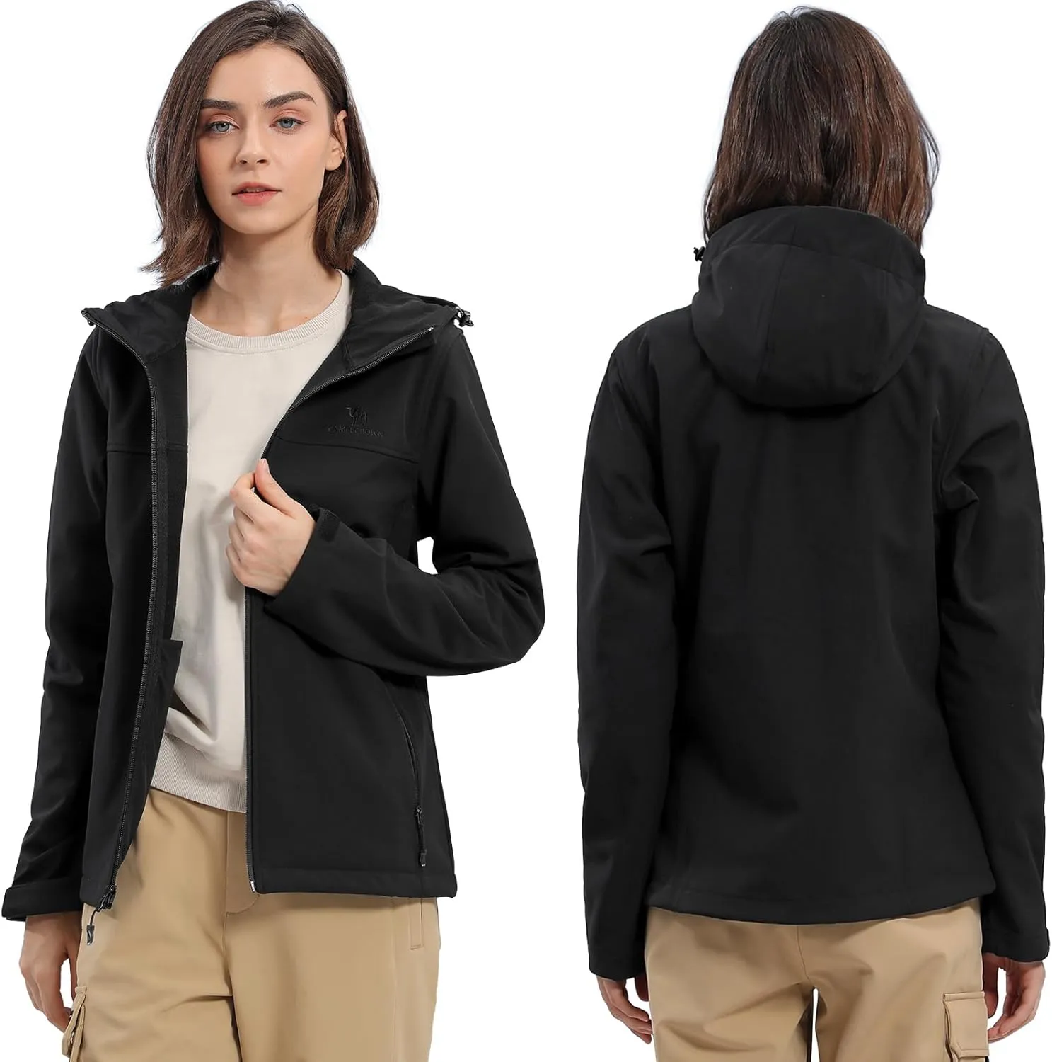 CAMEL CROWN Womens Fleece Lined Softshell Jacket Hooded Waterproof Windproof Lightweight Insulated Winbreaker Hiking Camping