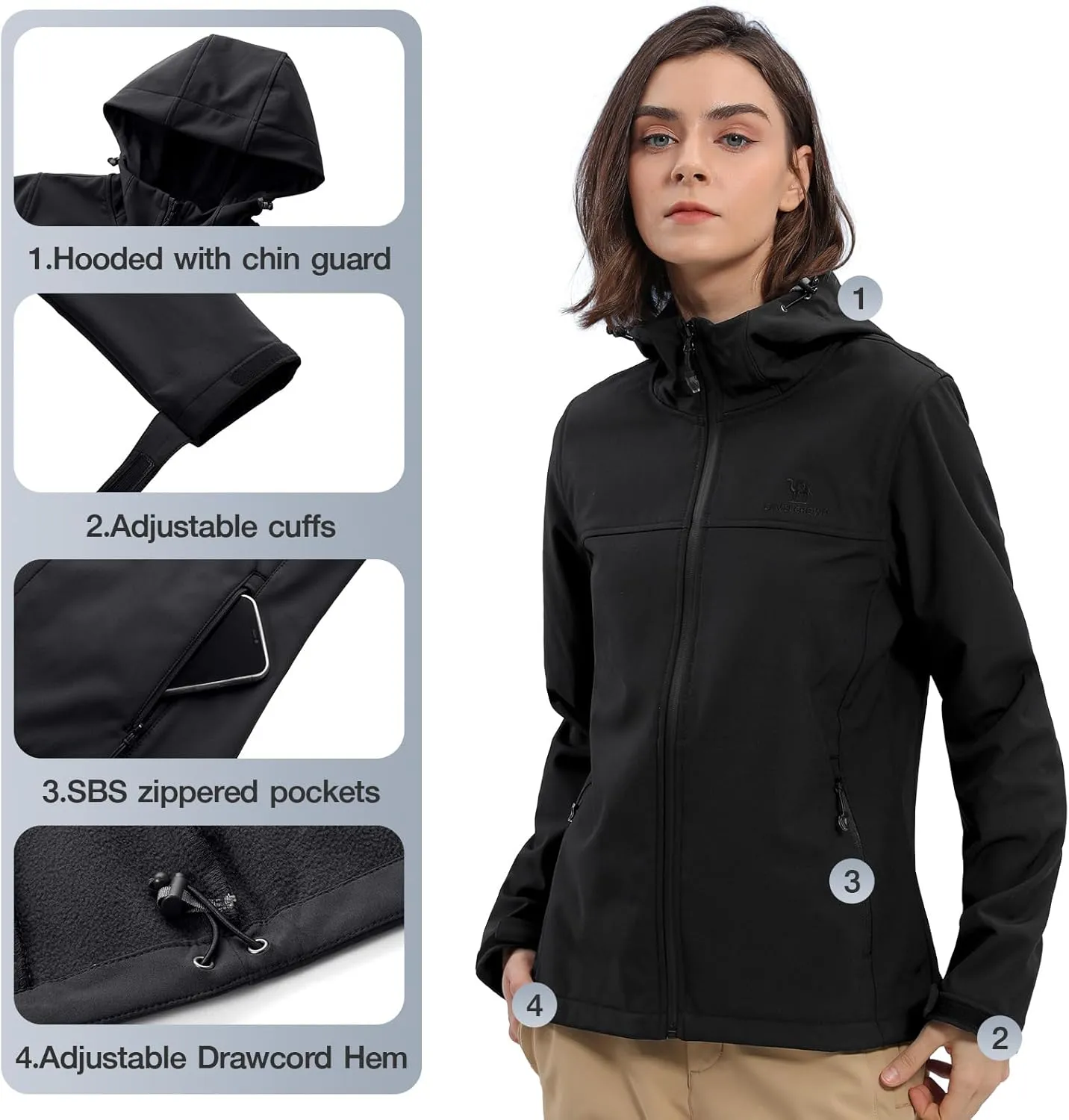 CAMEL CROWN Womens Fleece Lined Softshell Jacket Hooded Waterproof Windproof Lightweight Insulated Winbreaker Hiking Camping