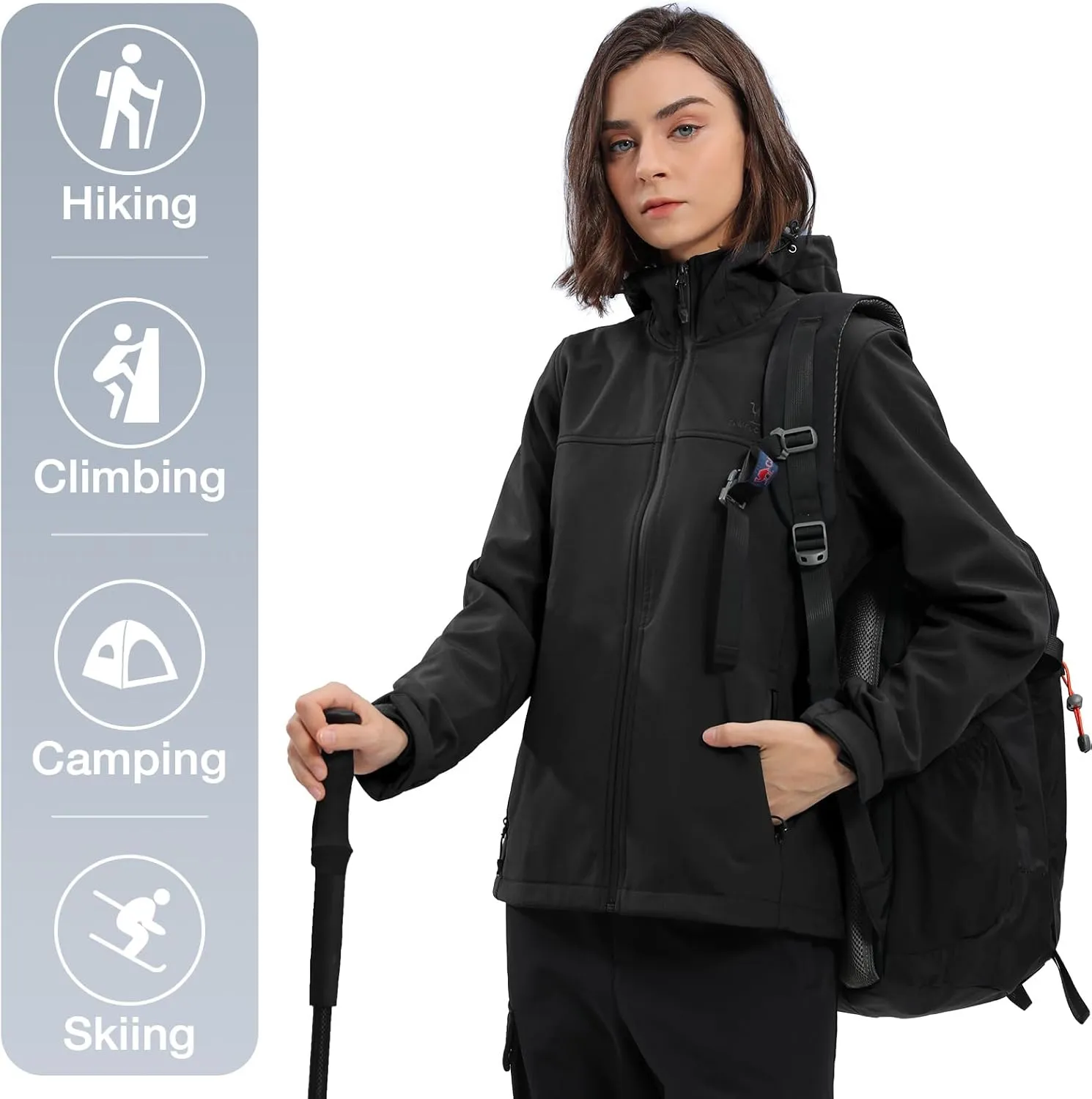 CAMEL CROWN Womens Fleece Lined Softshell Jacket Hooded Waterproof Windproof Lightweight Insulated Winbreaker Hiking Camping