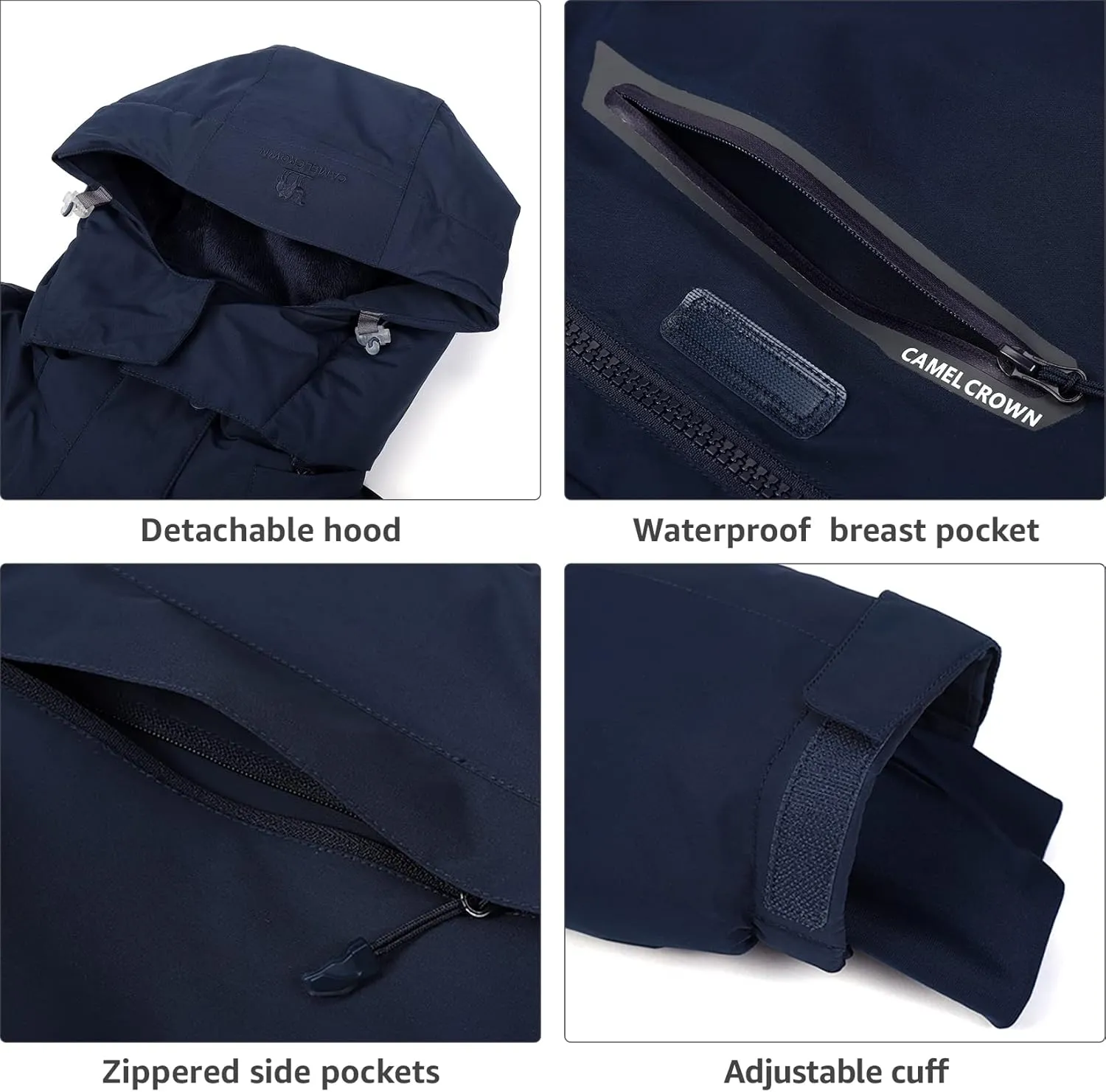 CAMEL CROWN Womens Mountain Snow Waterproof Ski Jacket Detachable Hood Windproof Fleece Parka Rain Jackt Winter Coat