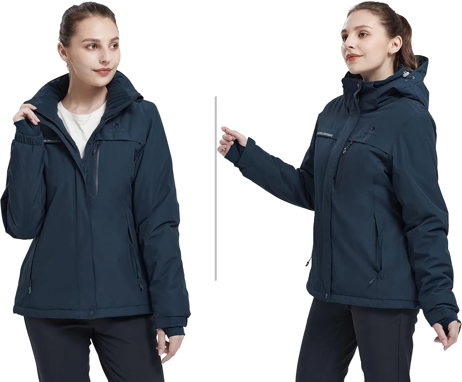 CAMEL CROWN Womens Mountain Snow Waterproof Ski Jacket Detachable Hood Windproof Fleece Parka Rain Jackt Winter Coat