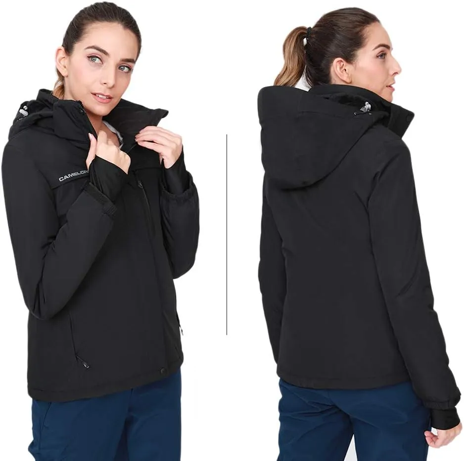 CAMEL CROWN Womens Mountain Snow Waterproof Ski Jacket Detachable Hood Windproof Fleece Parka Rain Jackt Winter Coat