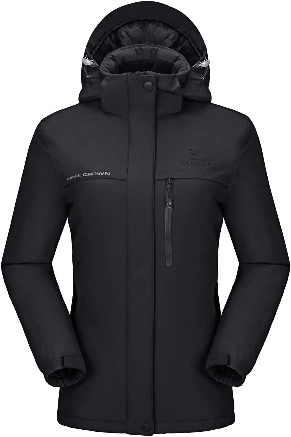 CAMEL CROWN Womens Mountain Snow Waterproof Ski Jacket Detachable Hood Windproof Fleece Parka Rain Jackt Winter Coat