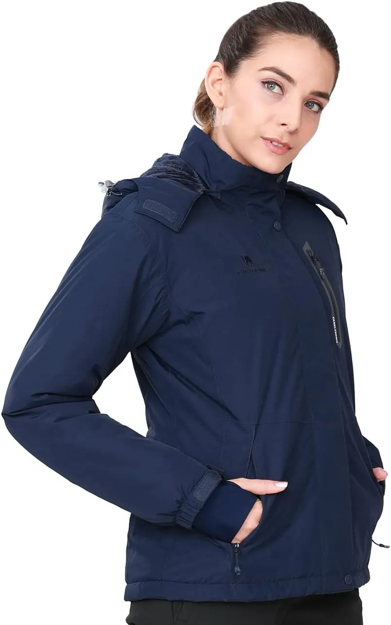 CAMEL CROWN Womens Mountain Snow Waterproof Ski Jacket Detachable Hood Windproof Fleece Parka Rain Jackt Winter Coat