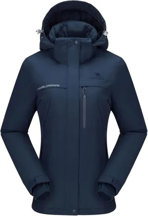CAMEL CROWN Womens Mountain Snow Waterproof Ski Jacket Detachable Hood Windproof Fleece Parka Rain Jackt Winter Coat
