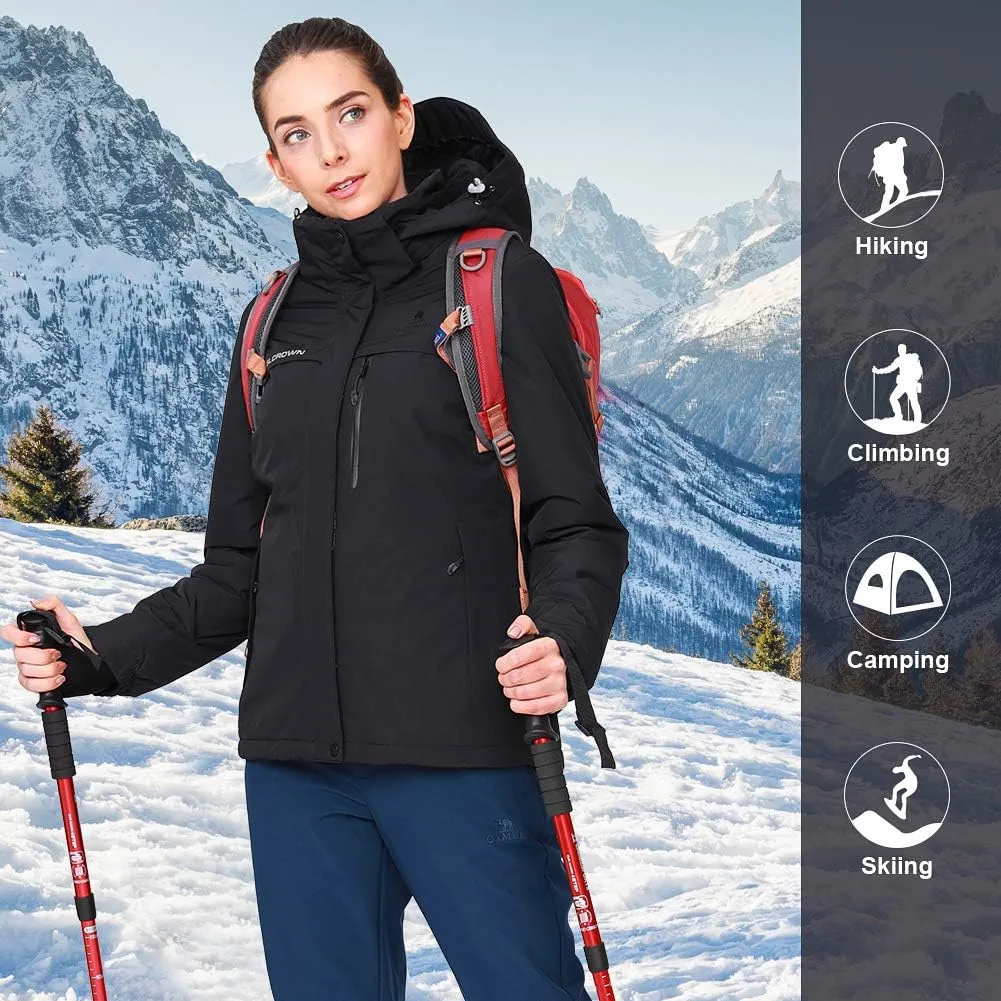 CAMEL CROWN Womens Mountain Snow Waterproof Ski Jacket Detachable Hood Windproof Fleece Parka Rain Jackt Winter Coat