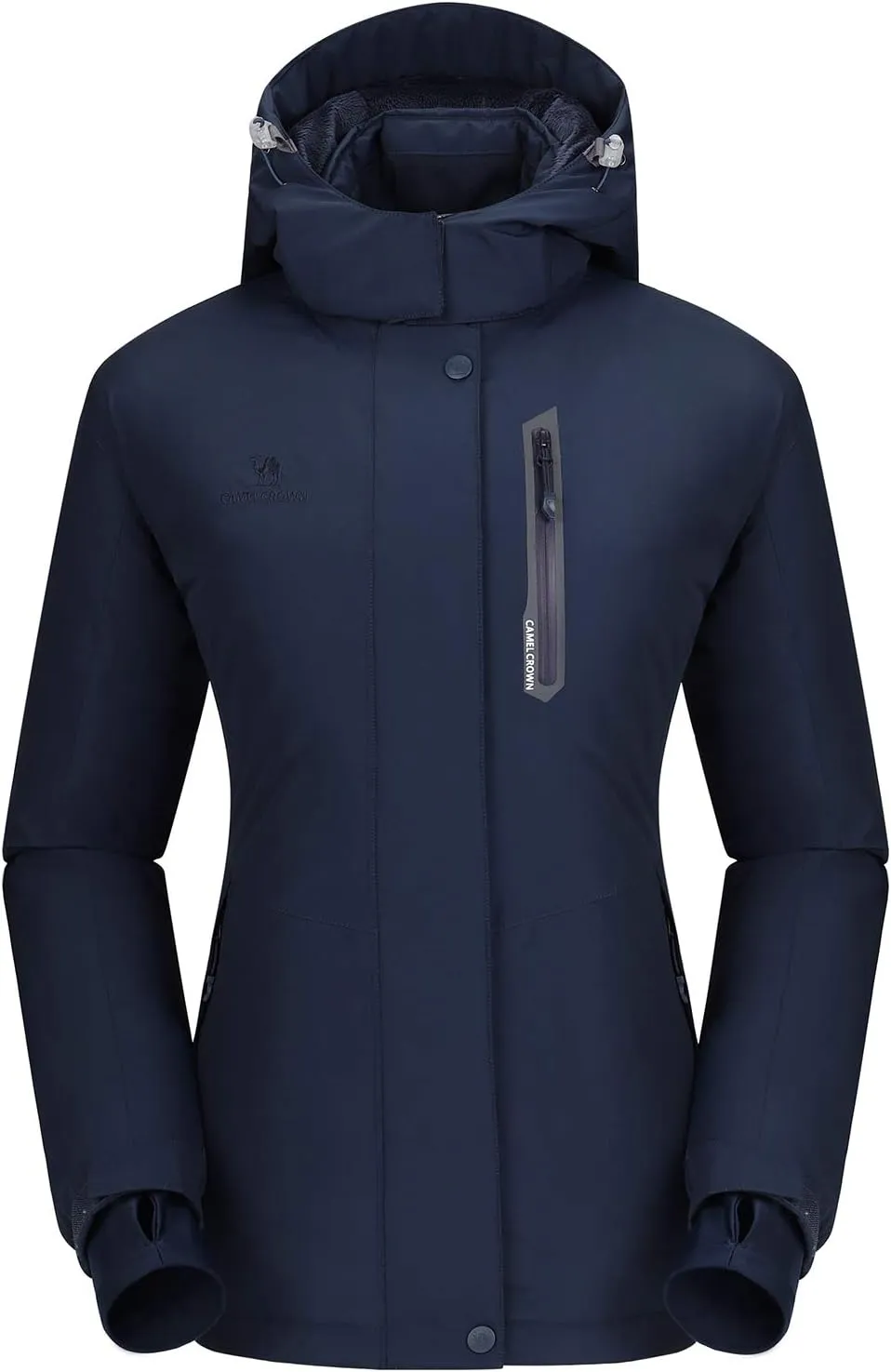 CAMEL CROWN Womens Mountain Snow Waterproof Ski Jacket Detachable Hood Windproof Fleece Parka Rain Jackt Winter Coat