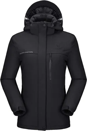 CAMEL CROWN Womens Mountain Snow Waterproof Ski Jacket Detachable Hood Windproof Fleece Parka Rain Jackt Winter Coat