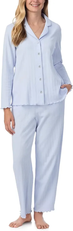 Carole Hochman Women's 2-Piece Cotton Pointelle Pajama Set, Long Sleeve Top & Pant Bottom with Adjustable Waist