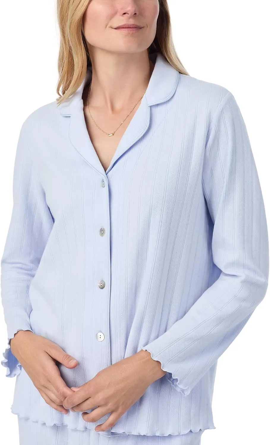 Carole Hochman Women's 2-Piece Cotton Pointelle Pajama Set, Long Sleeve Top & Pant Bottom with Adjustable Waist