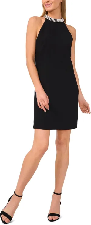 CeCe Women's Pearl Halter Collar A-line Mini Dress
