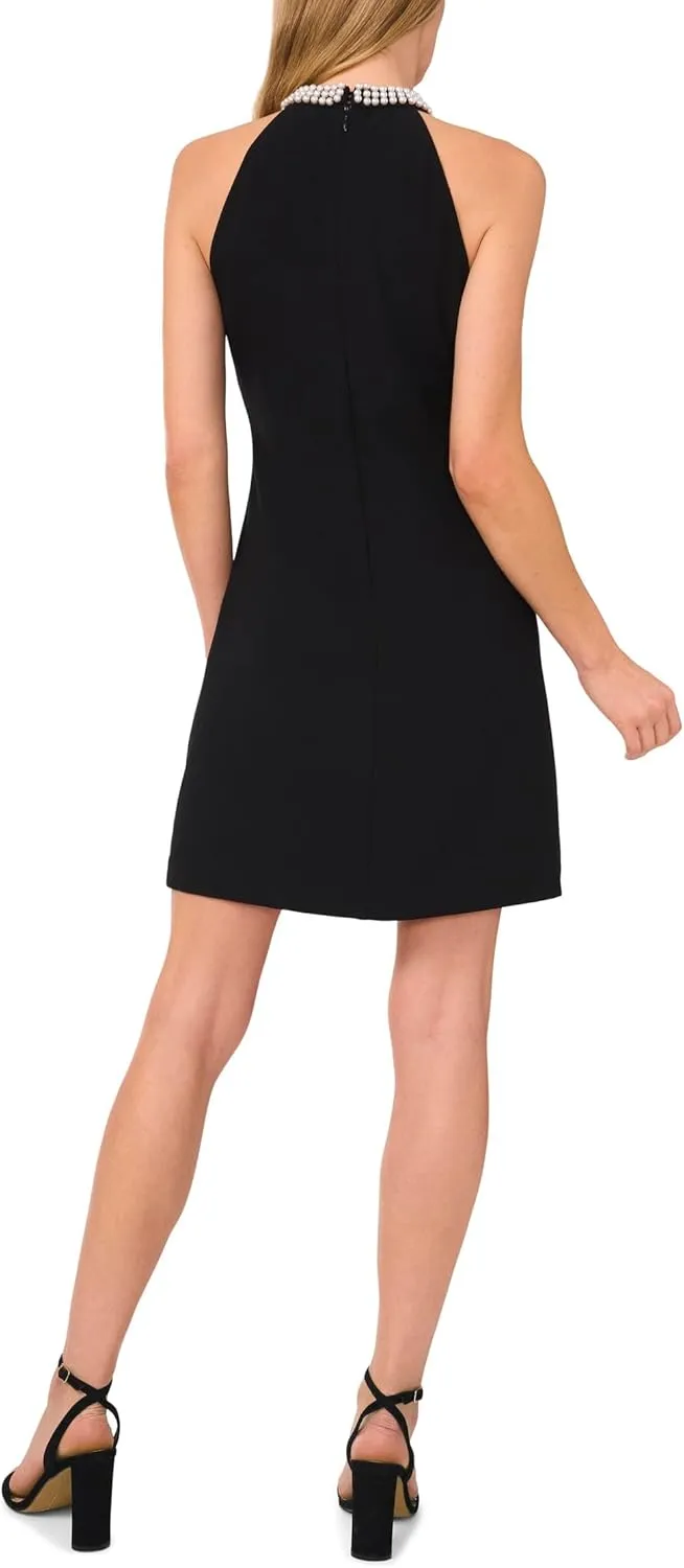 CeCe Women's Pearl Halter Collar A-line Mini Dress