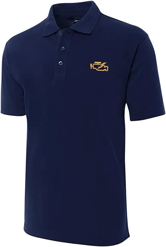 Check Engine Light Mechanic Auto Embroidered Short Sleeve Polo Shirts Classic Embroidery Men's Polo Shirt
