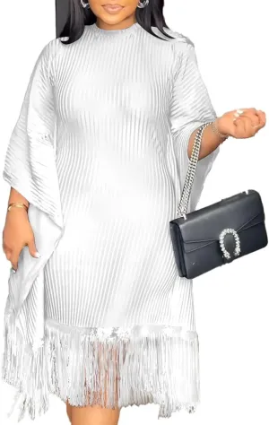 chicyes Women's Dresses for Curvy Sequin Fringe 3/4 Sleeve Cocktail Midi Maxi Dress Sparkly Plus Size Party Outfits
