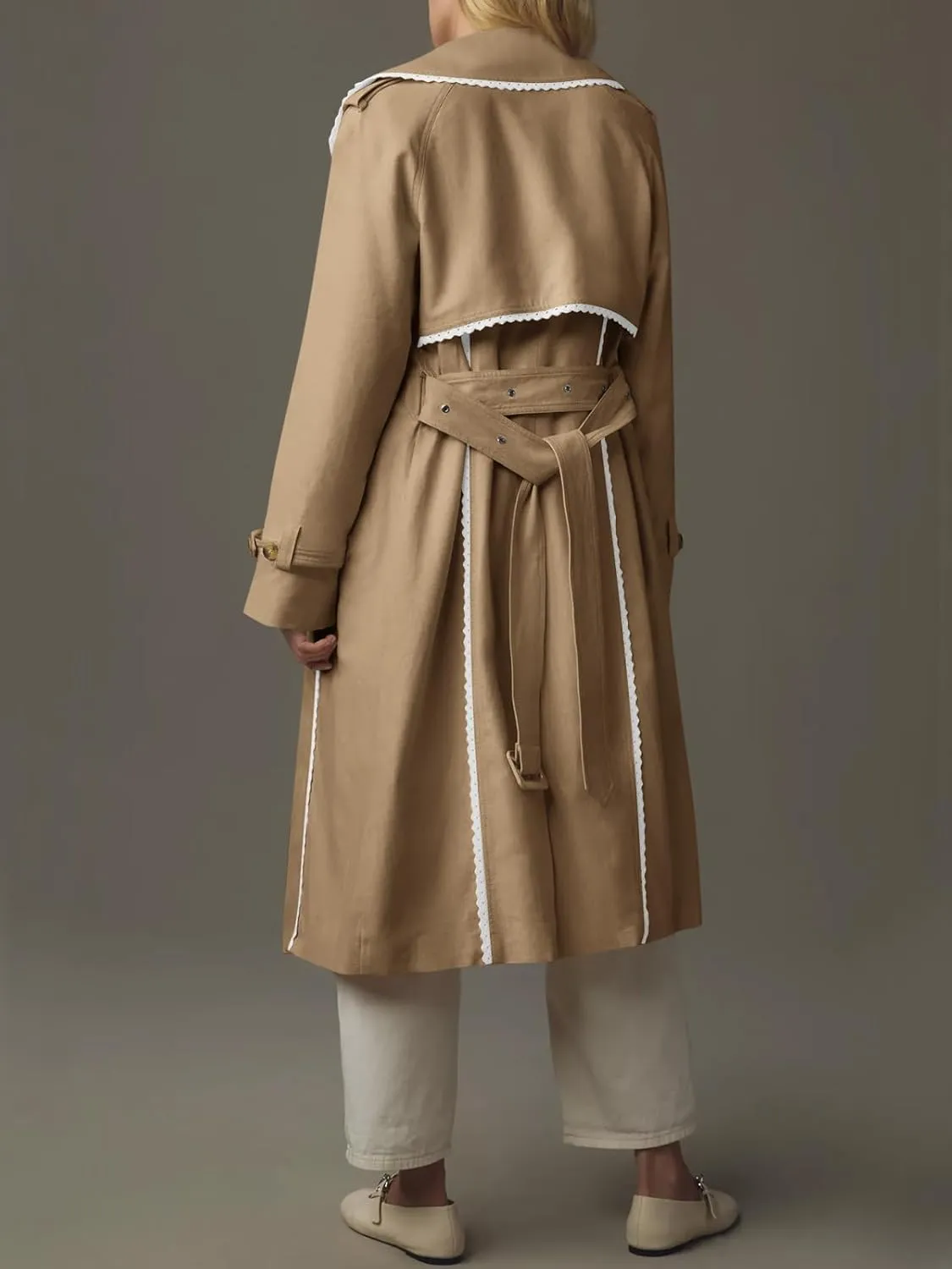 Cicy Bell Womens Long Trench Coat Casual Double Breasted Windproof Jacket Classic Lapel Overcoat with Belt