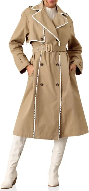 Cicy Bell Womens Long Trench Coat Casual Double Breasted Windproof Jacket Classic Lapel Overcoat with Belt