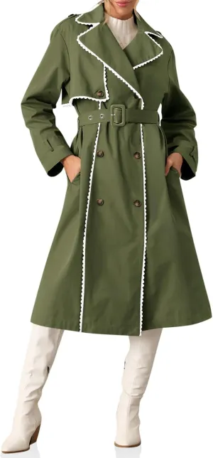 Cicy Bell Womens Long Trench Coat Casual Double Breasted Windproof Jacket Classic Lapel Overcoat with Belt