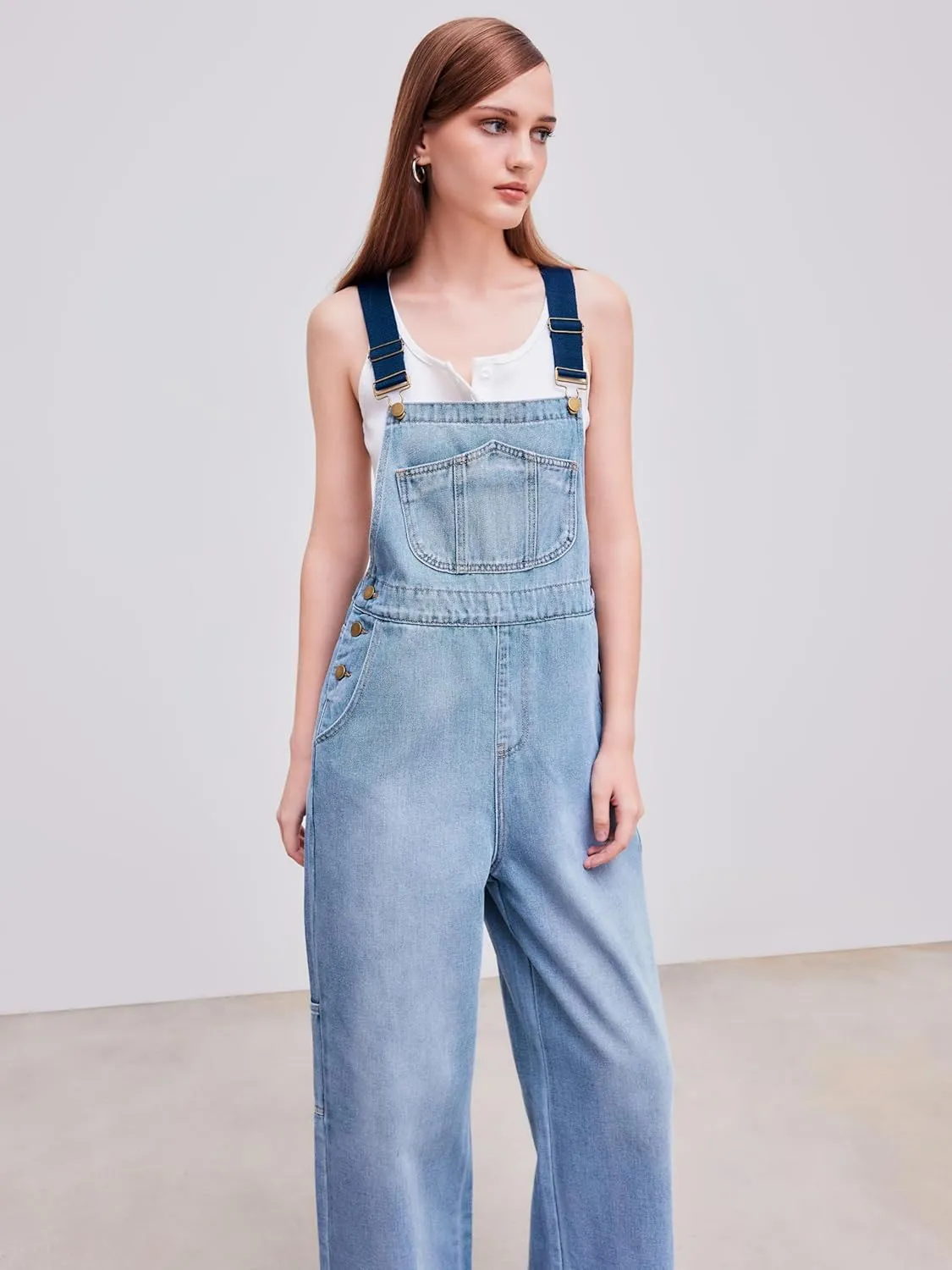 CIDER Denim Buckle Wide Leg Jumpsuit